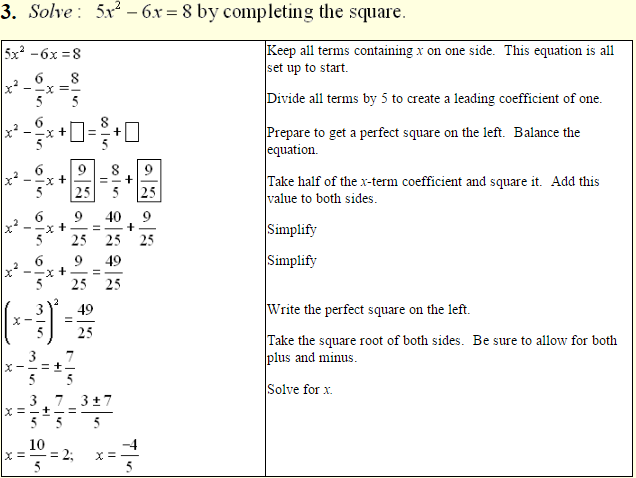 Solve Quadratic Equations By Completing The Square Leading Coefficient