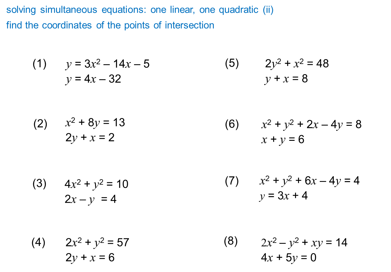 Solving Linear And Quadratic Simultaneous Equations Tes Tessshebaylo