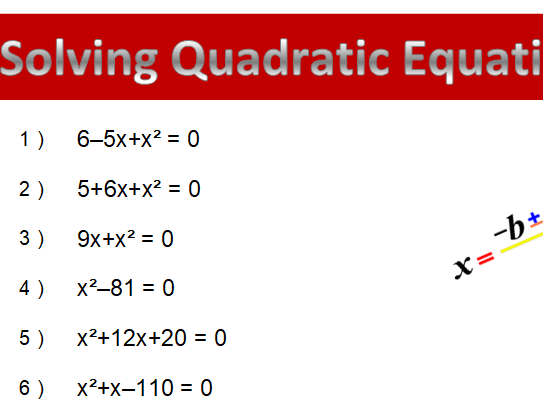 Solving Quadratic Equation Worksheets using Factoring Teaching 