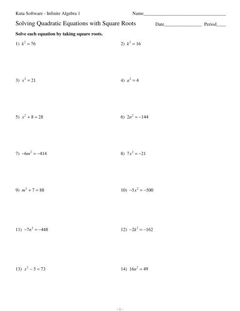 Solving Quadratic Equations Using All Methods Worksheet Kuta Quadraticworksheet