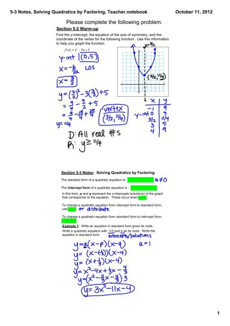 Solving Quadratic Equations By Graphing And Factoring Worksheet 5 3 