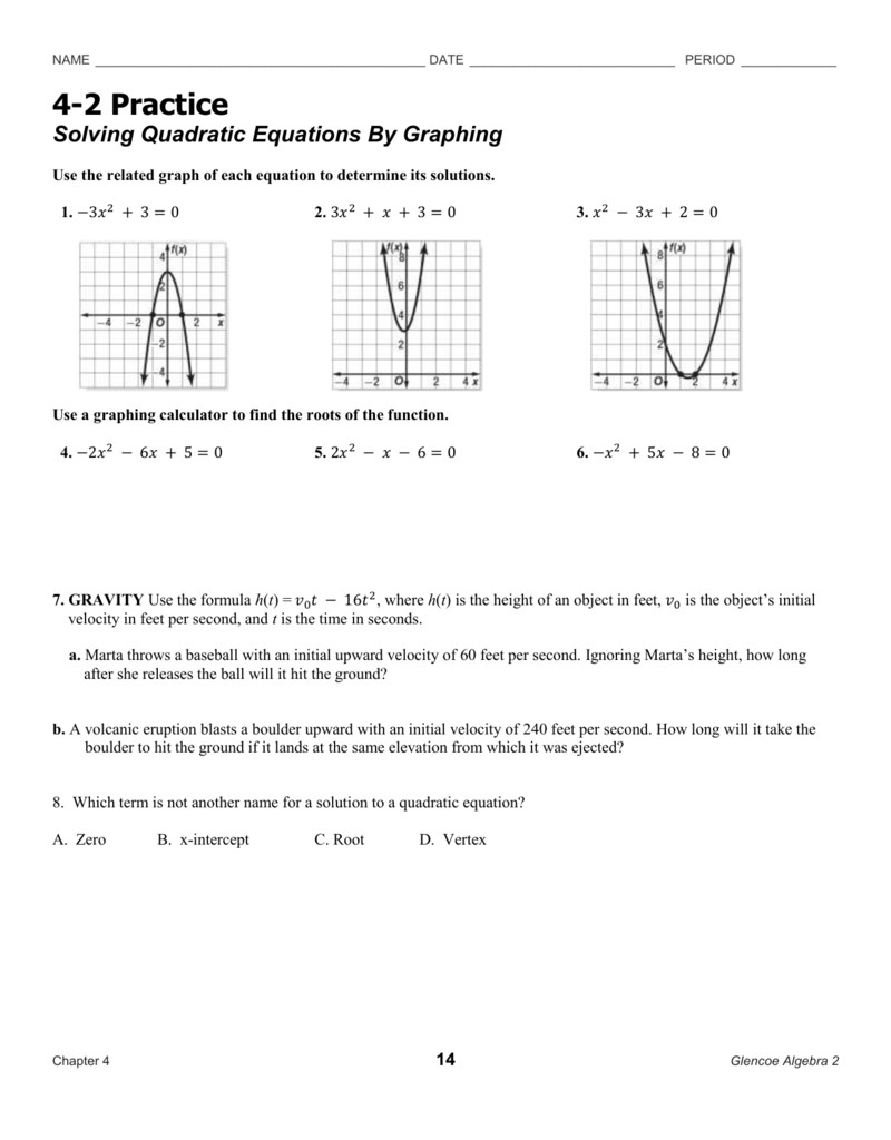 Solving Quadratic Equations By Graphing Worksheet Answer Key