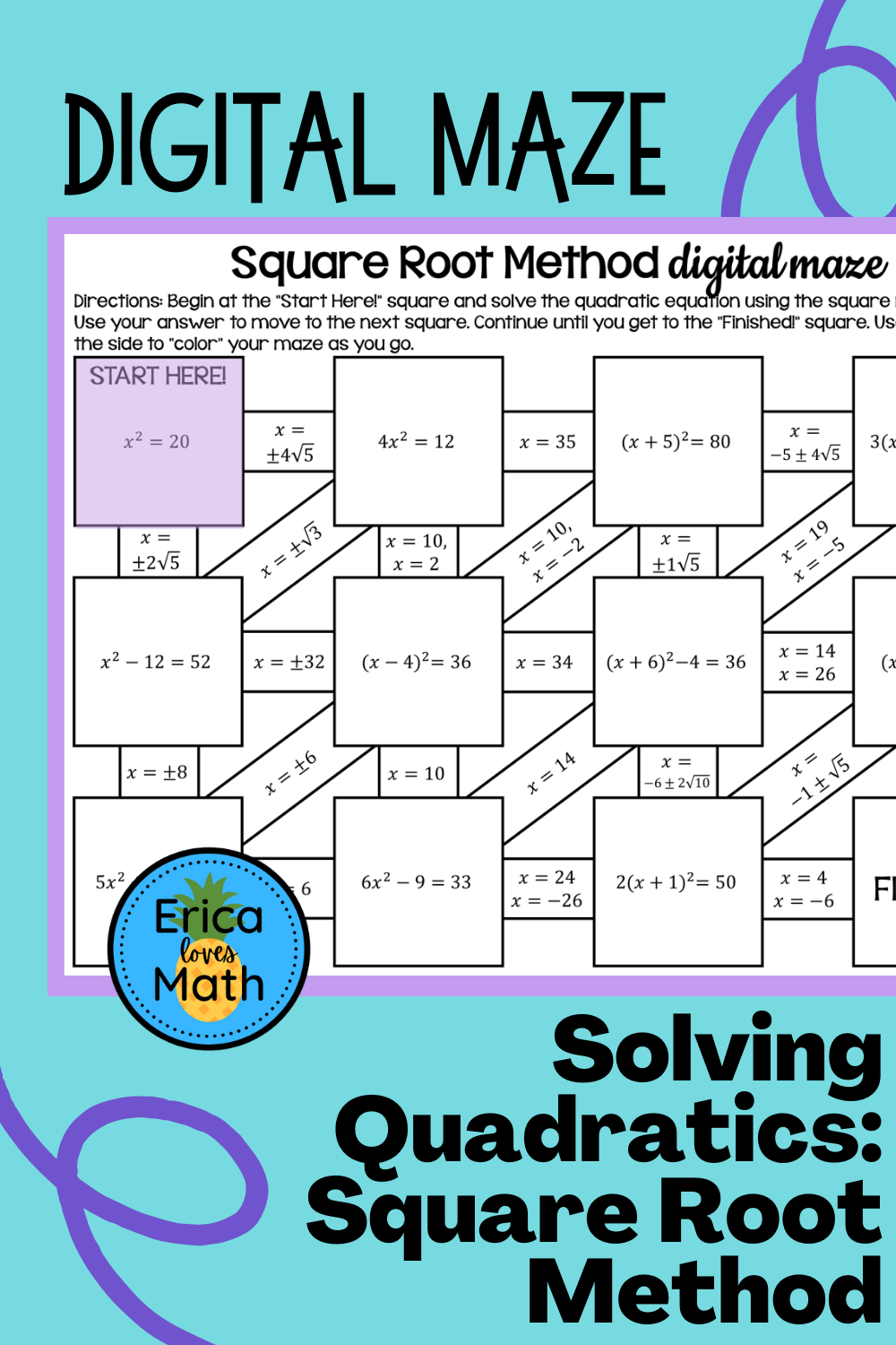 Solving Quadratic Equations By Square Root Method Digital Maze Activity 