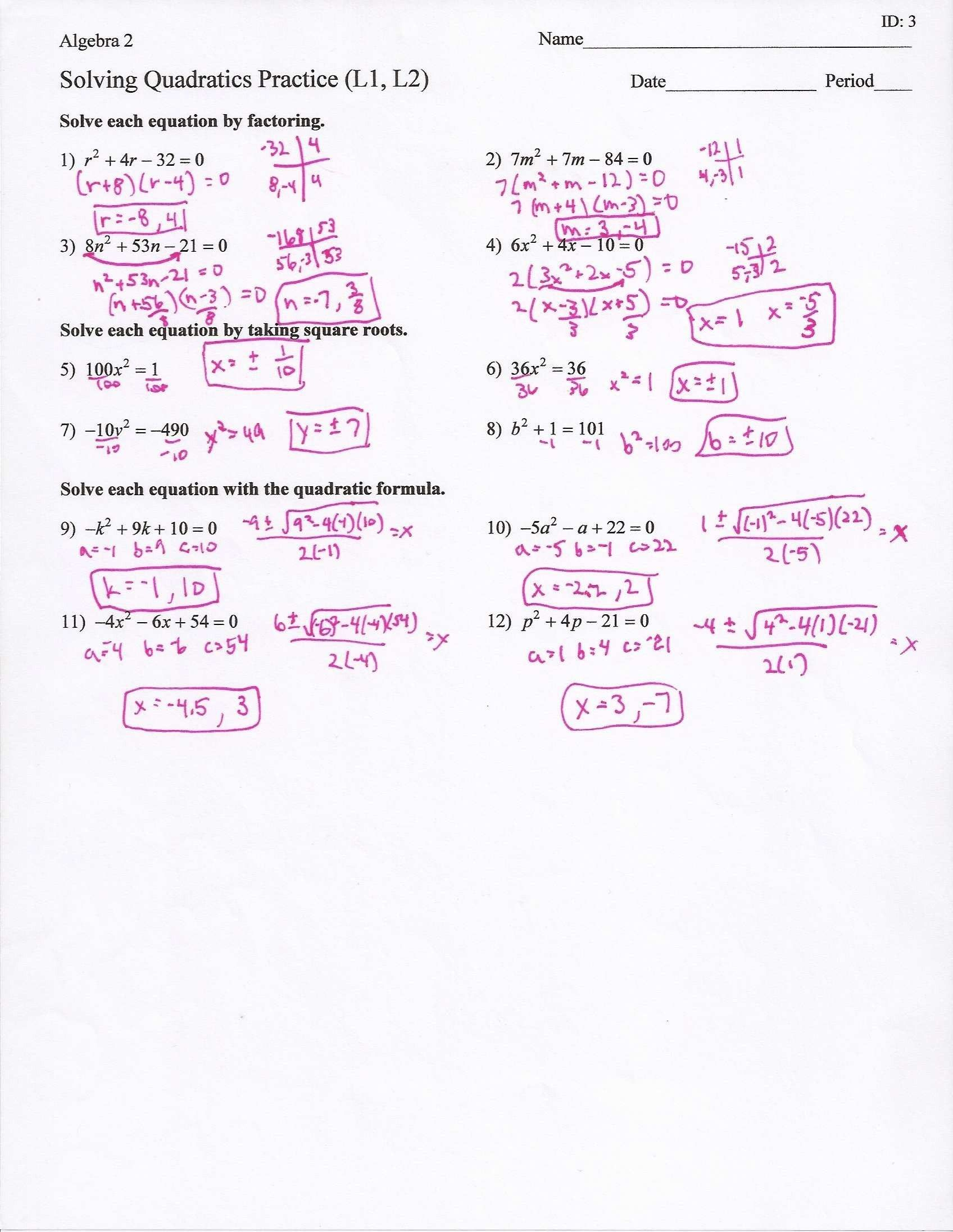 Solving Quadratic Equations Review Answer Key Tessshebaylo