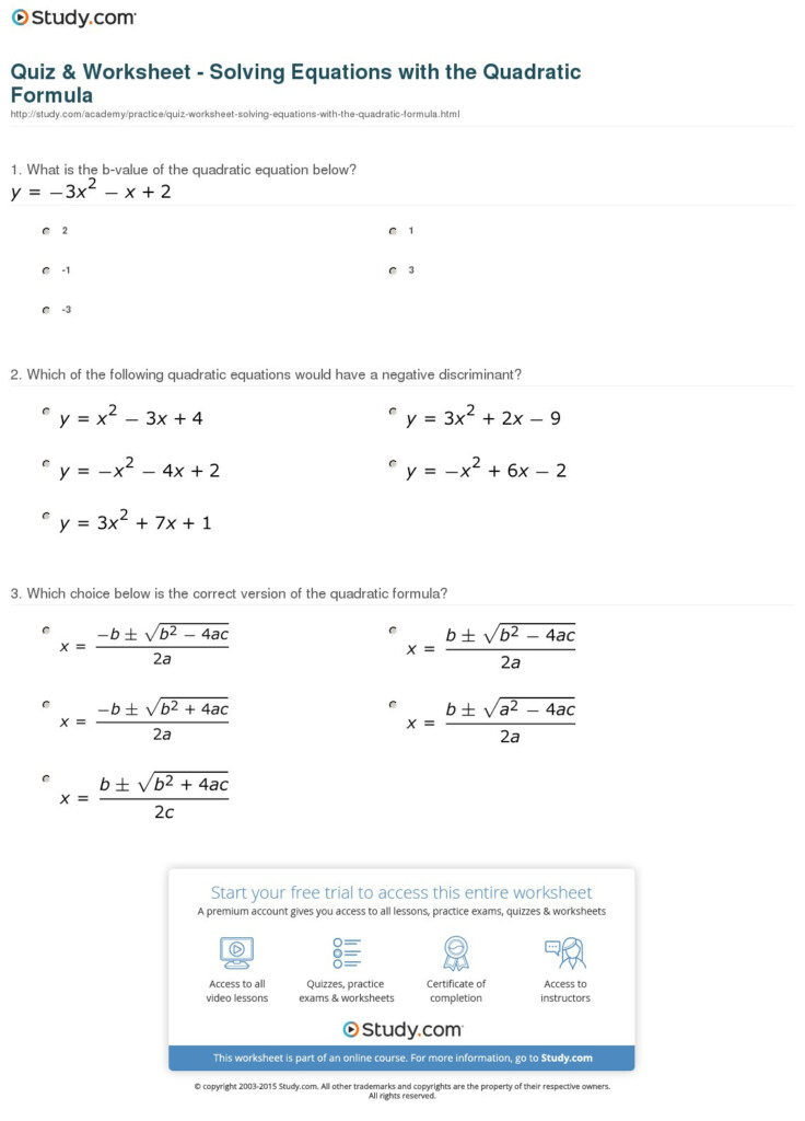 Solving Quadratic Equations Using Different Methods Worksheet Answers 