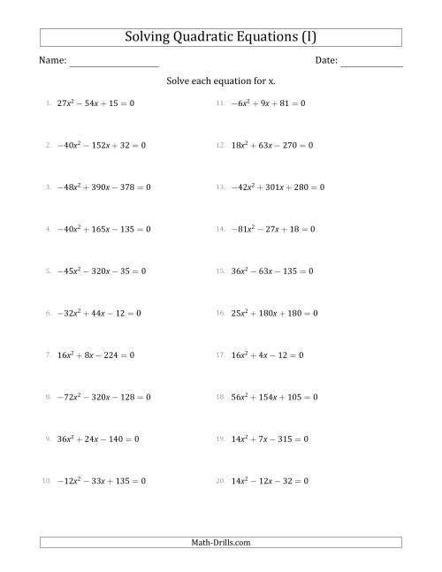 Solving Quadratic Equations With Positive Or Negative a Coefficients