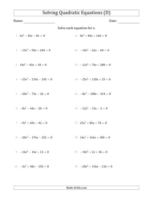 Solving Quadratic Equations With Positive Or Negative a Coefficients 