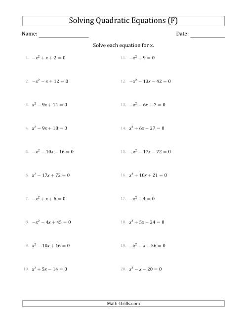 Solving Quadratic Equations With Positive Or Negative a Coefficients 