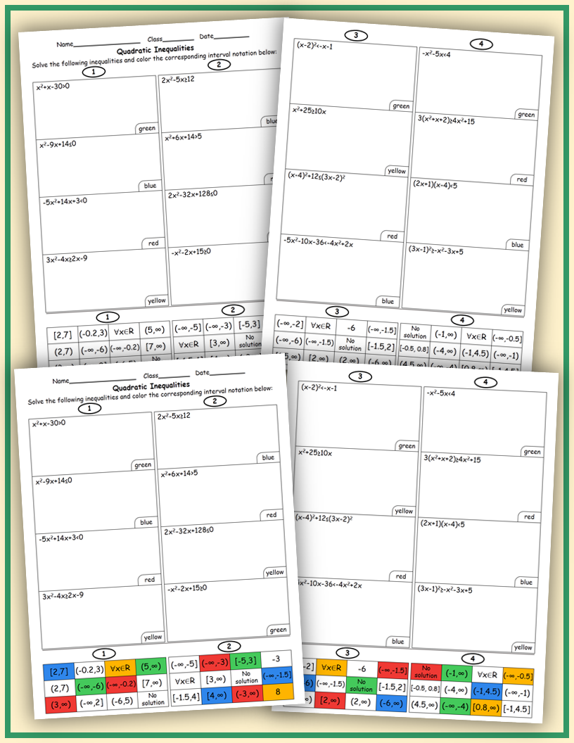 Solving Quadratic Inequalities Color Mosaic Teaching Resources