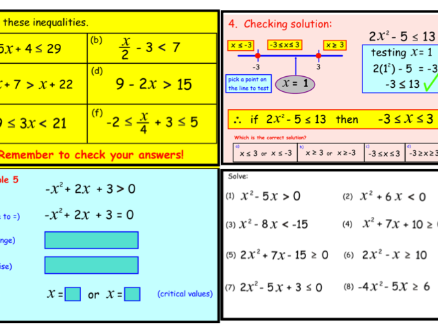 Solving Quadratic Inequalities notebook Teaching Resources
