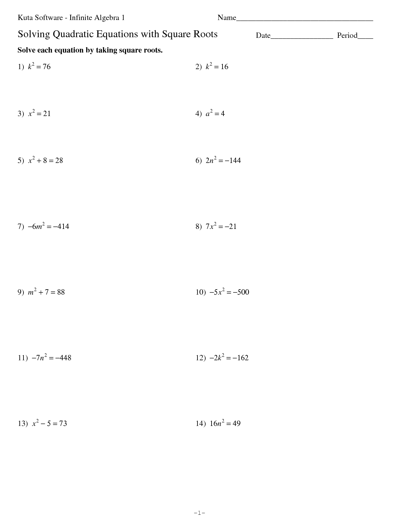 Solving Simple Quadratic Equations Worksheet Printable Worksheets And 