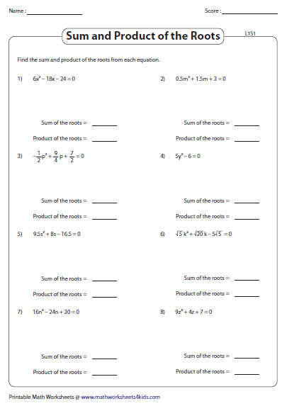 Sum And Product Of The Roots Of The Quadratic Equation Graphing 