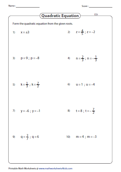 Sum And Product Of The Roots Worksheets