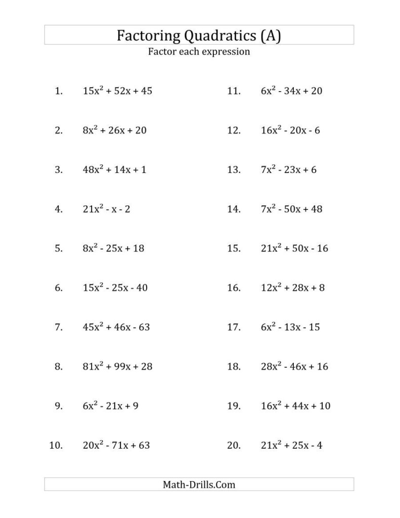 The Factoring Quadratic Expressions With a Coefficients Up To 81 A 