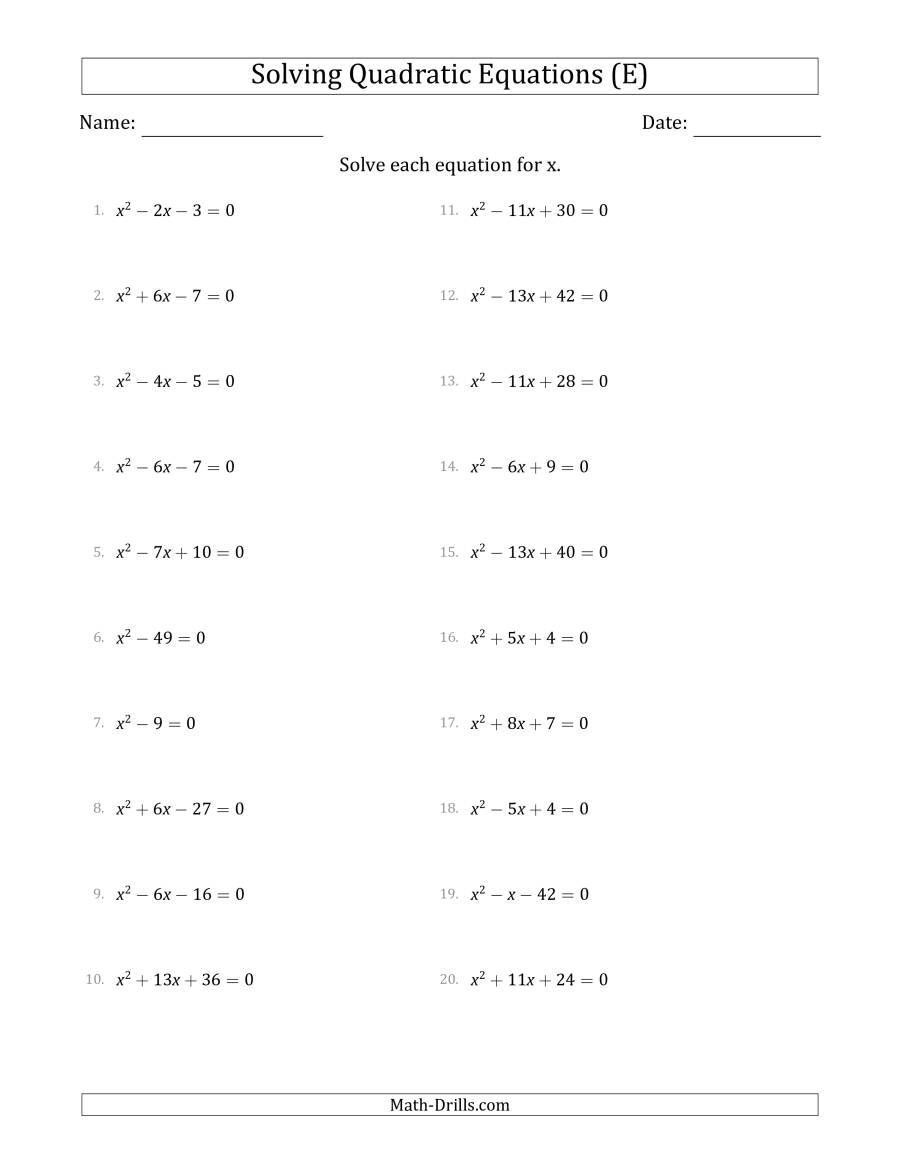 The Solving Quadratic Equations With Positive a Coefficients Of 1 E 