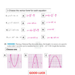 Transformations Of Quadratic Equations vertex Form Worksheet