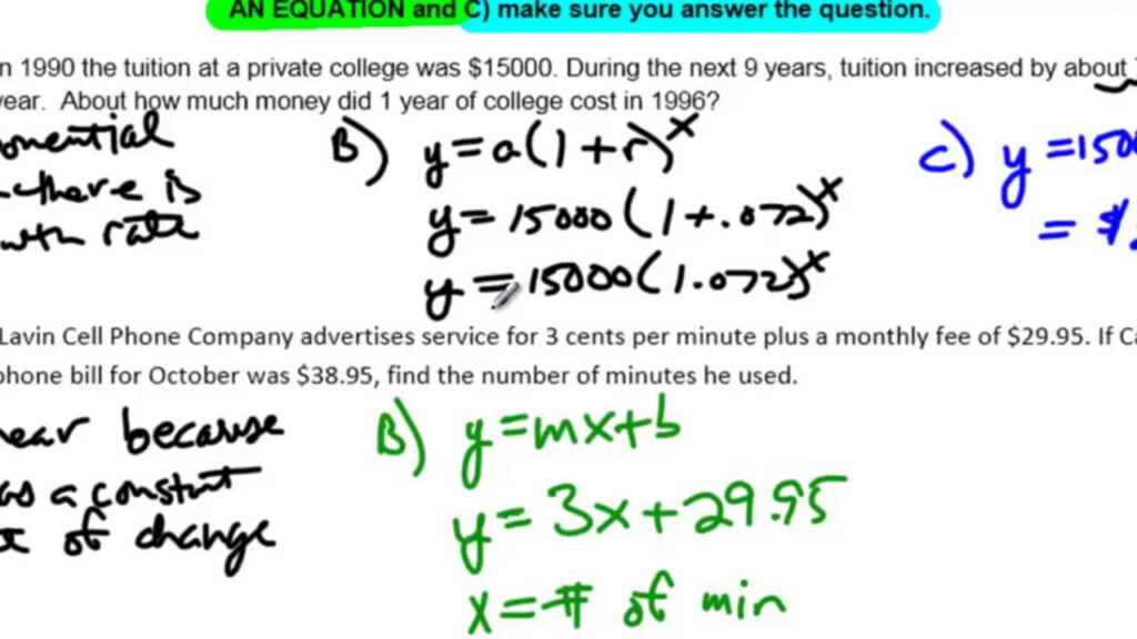 Unit 10 Lesson 7 No Example 4 Linear Quadratic And Exponential Word 