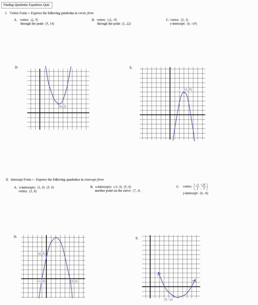 Worksheet Drawing Quadratic Graphs