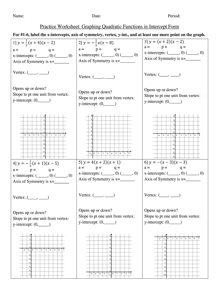 Worksheet Graphing Quadratics From Standard Form Answer Key Fill