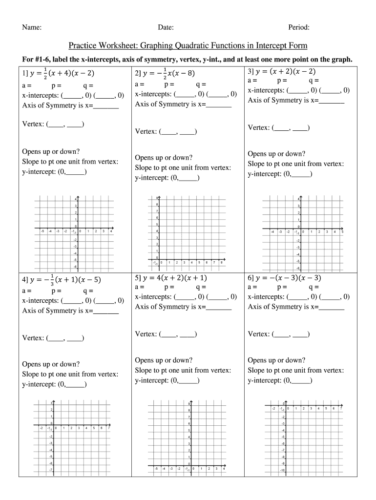 Worksheet Graphing Quadratics From Standard Form Answer Key Fill 