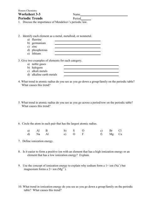  20 Periodic Trends Practice Worksheet Answers Simple Template Design