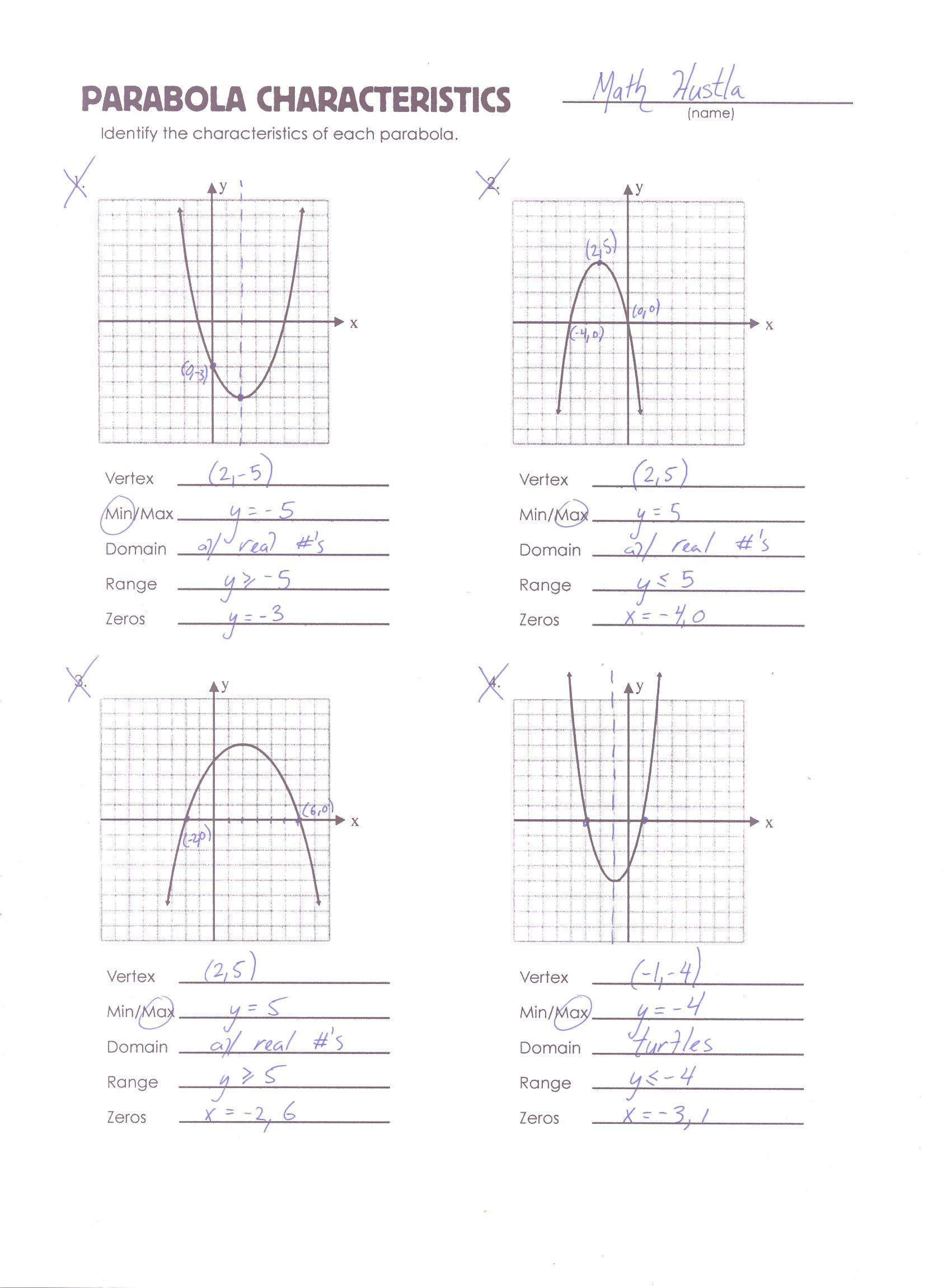 30 Characteristics Of Quadratic Functions Worksheet Education Template