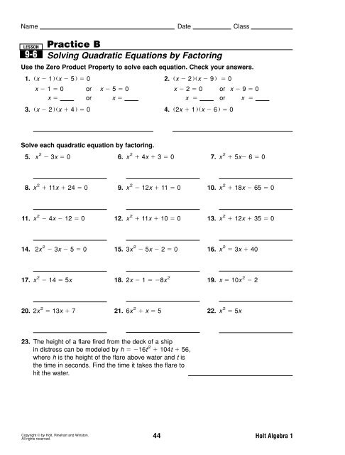 33 Solving Quadratic Equations By Factoring Worksheet Answers