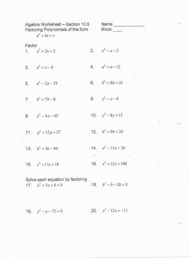 37 Factoring Trinomials Worksheet A 1 Combining Like Terms Worksheet