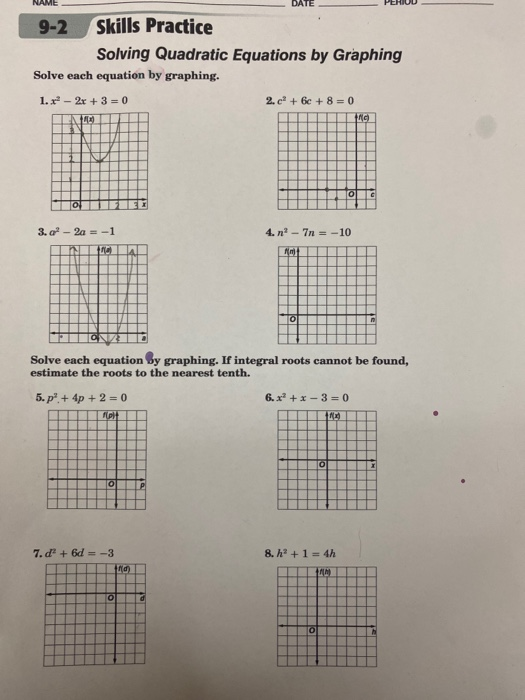 4 2 Practice Solving Quadratic Equations By Graphing Answer Key 