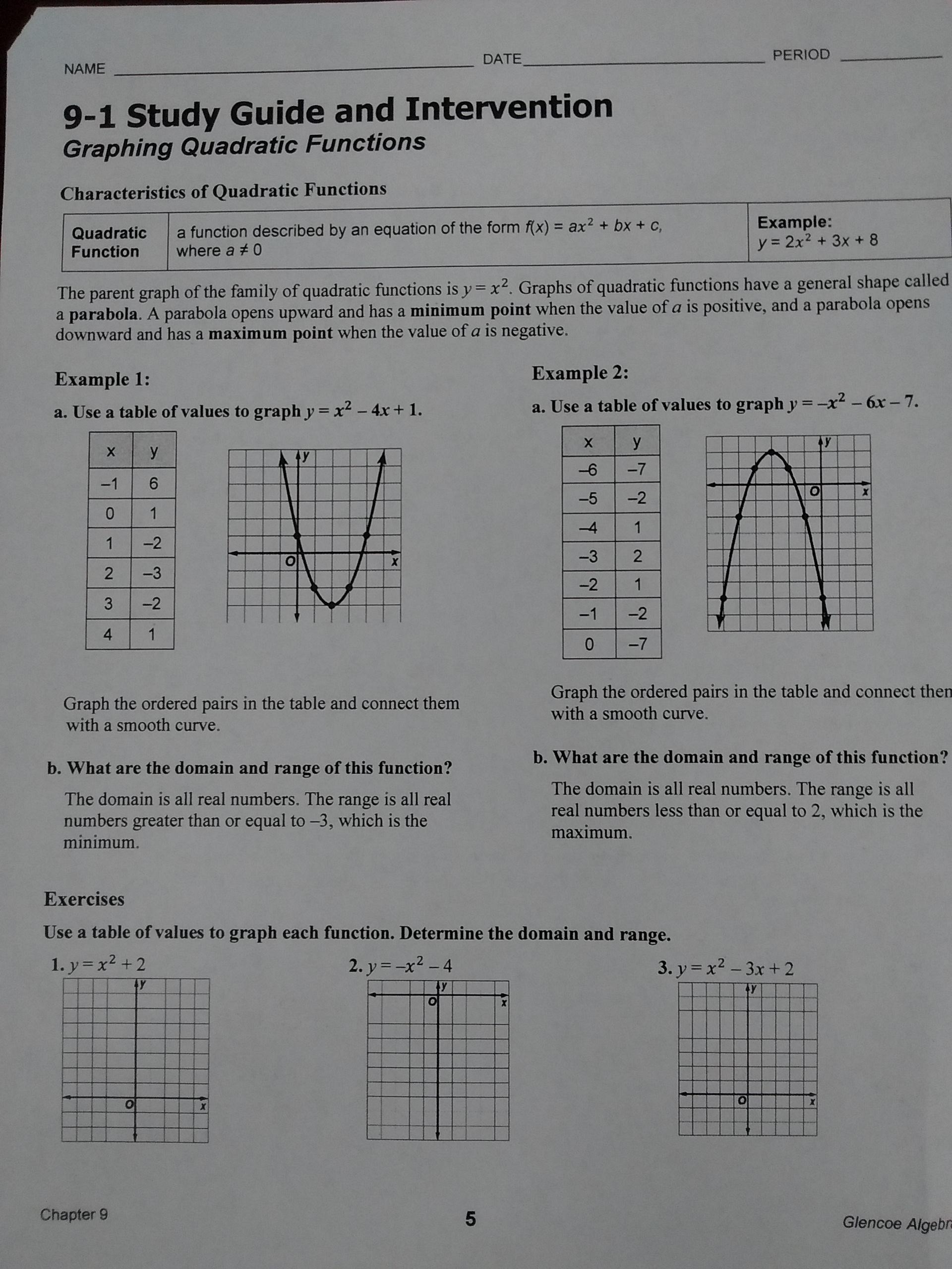 41 Graphing Quadratic Functions Worksheet Answers Algebra 1 Combining 