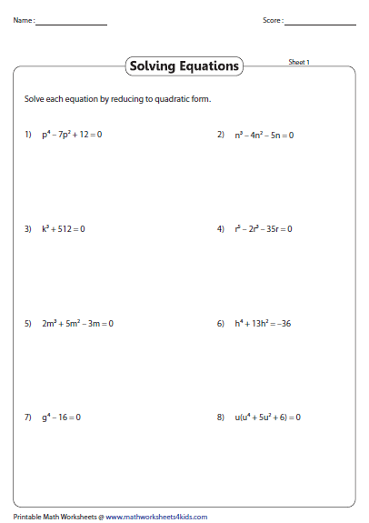 9th Grade Quadratic Equation Worksheet Worksheetpedia