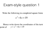 A11b Identifying Turning Points Of Quadratic Functions By Completing