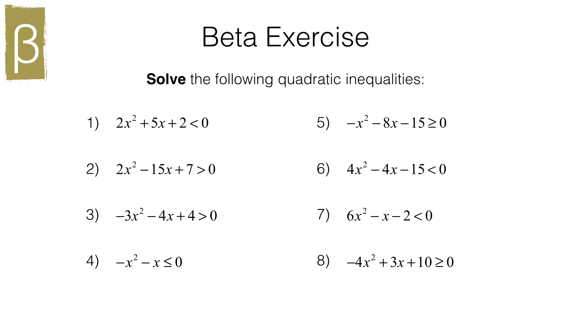 A22c Solving Quadratic Inequalities In One Variable BossMaths