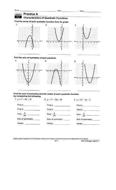 Practice 8 2 Quadratic Functions Worksheet Answer Key