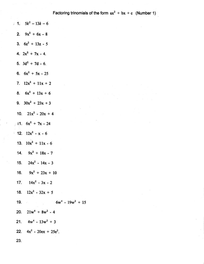 Algebra 2 Factoring Quadratics Worksheet Briefencounters
