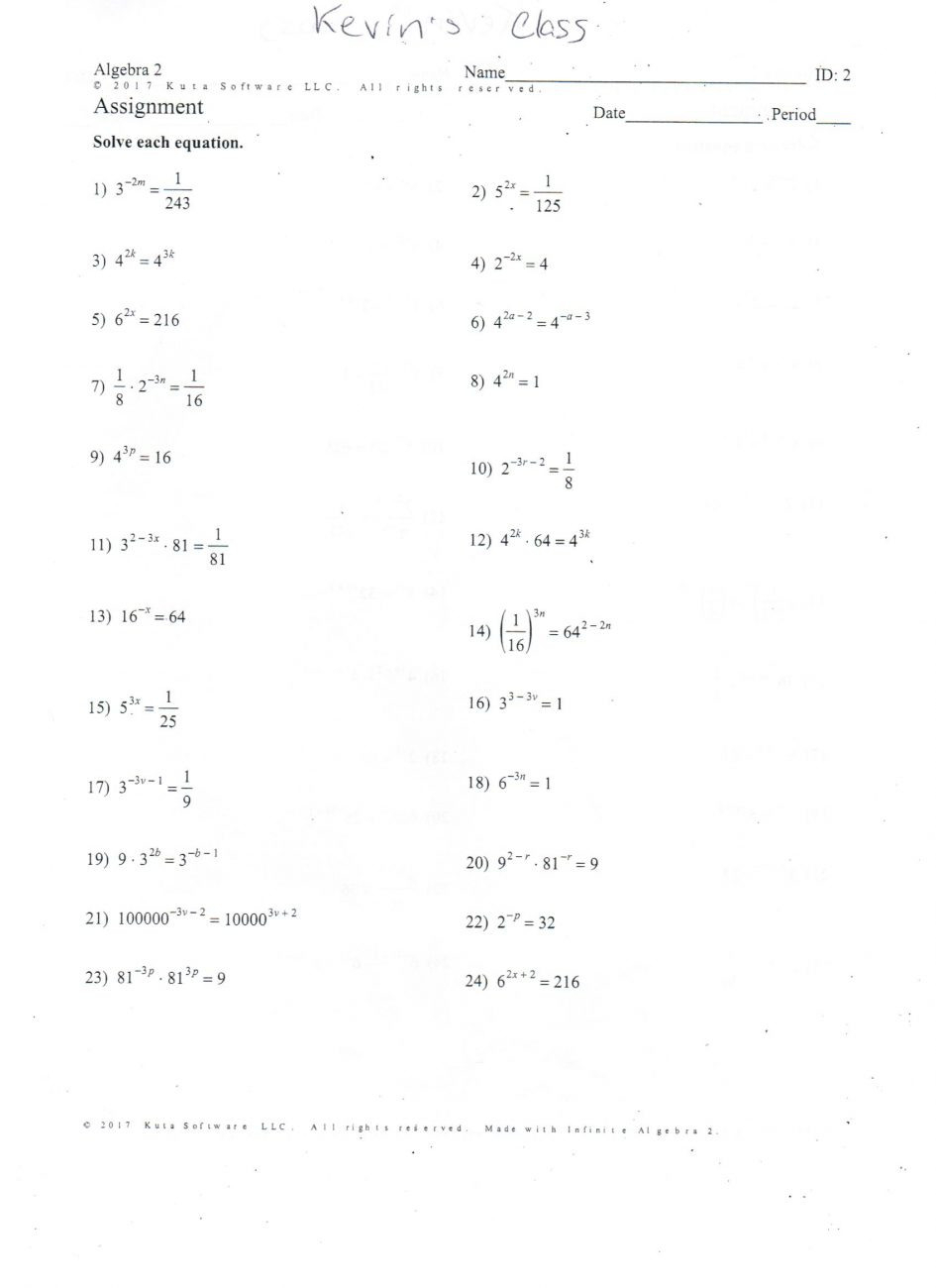 Algebra 2 Solving Quadratic Equations By Factoring Worksheet Answers 