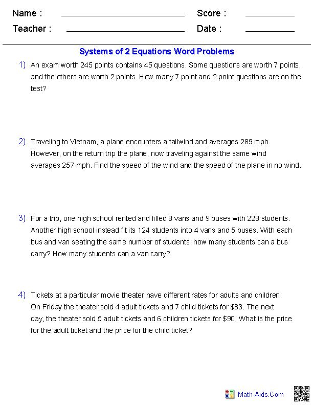 Algebra 2 Worksheets Systems Of Equations And Inequalities Worksheets 