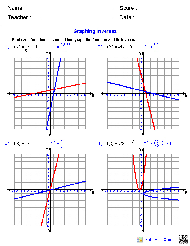 Answer Key Graphing Quadratic Functions Worksheet Answers Algebra 2 