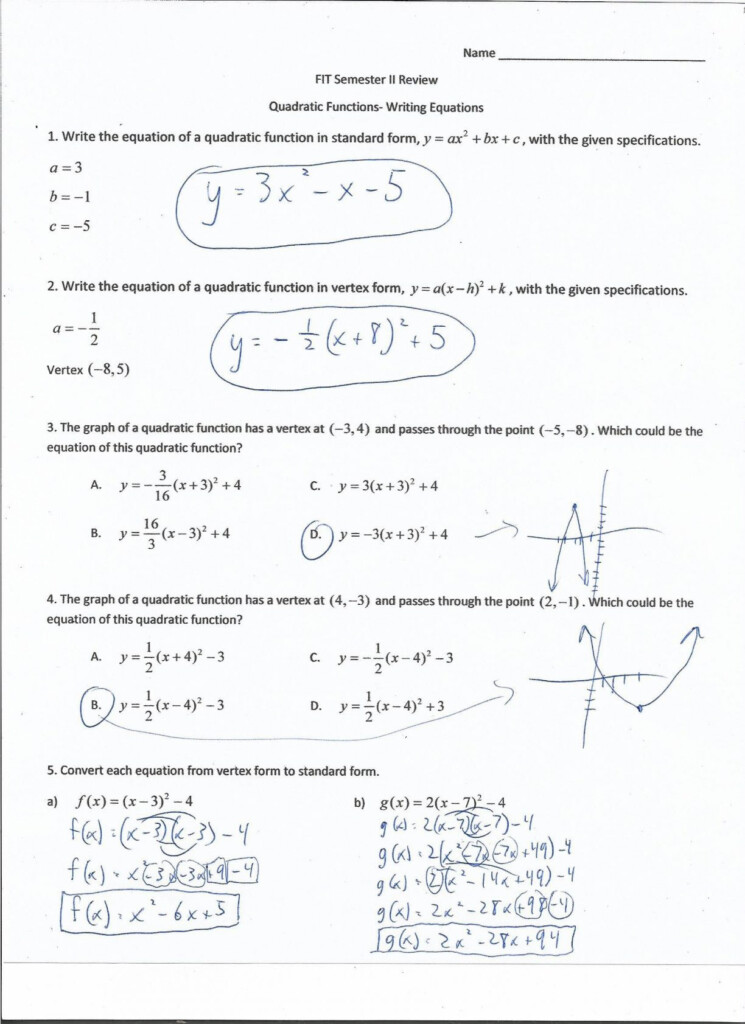 Characteristics Of Linear Functions Practice Worksheet B Answer Key 