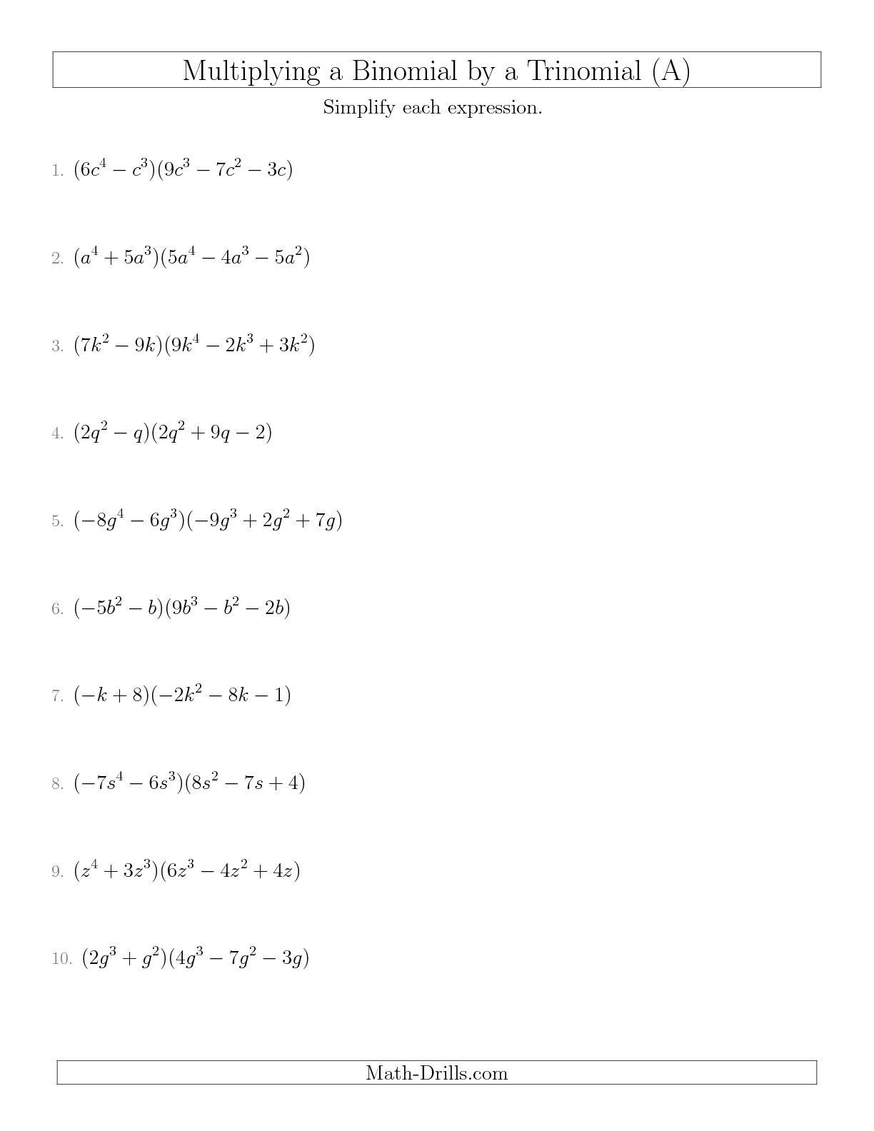 Dividing Polynomials Practice Worksheet