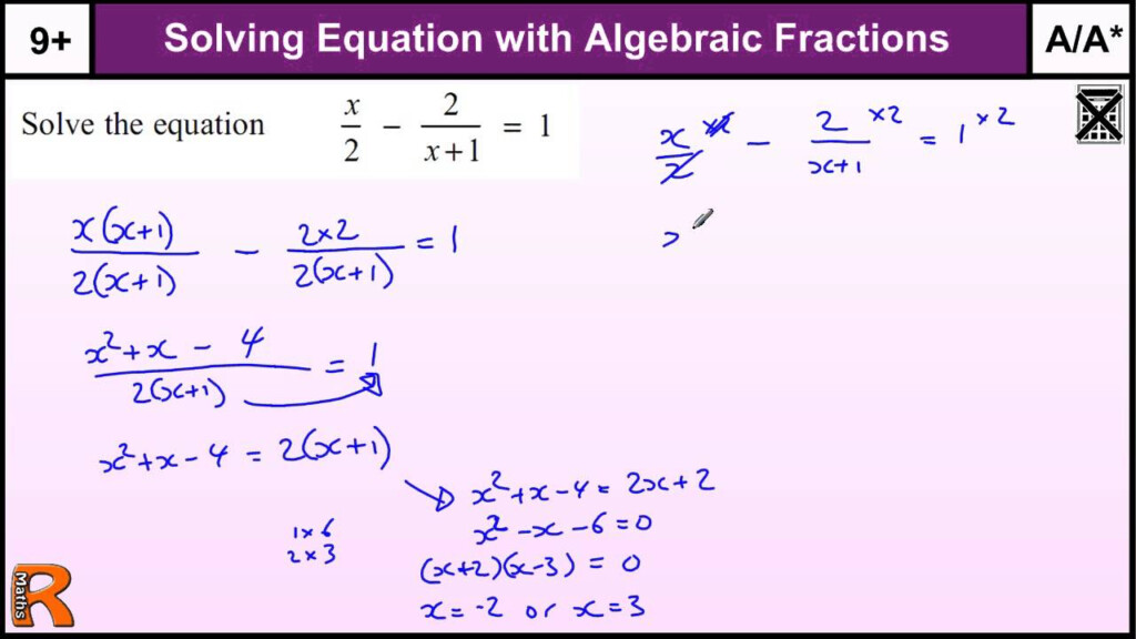 Equation With Algebraic Fractions GCSE Maths Higher Revision Exam Paper 