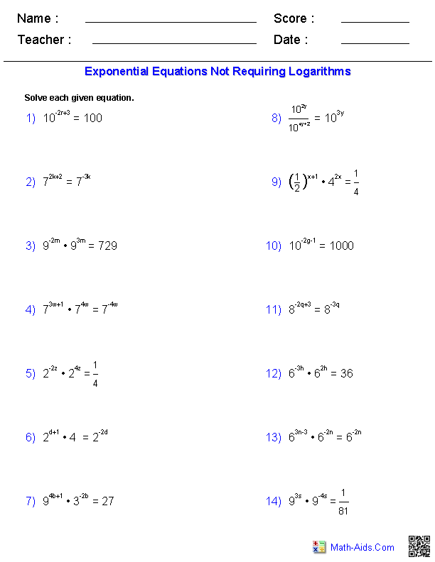 Exponentials And Logarithms Worksheet D Function Worksheets