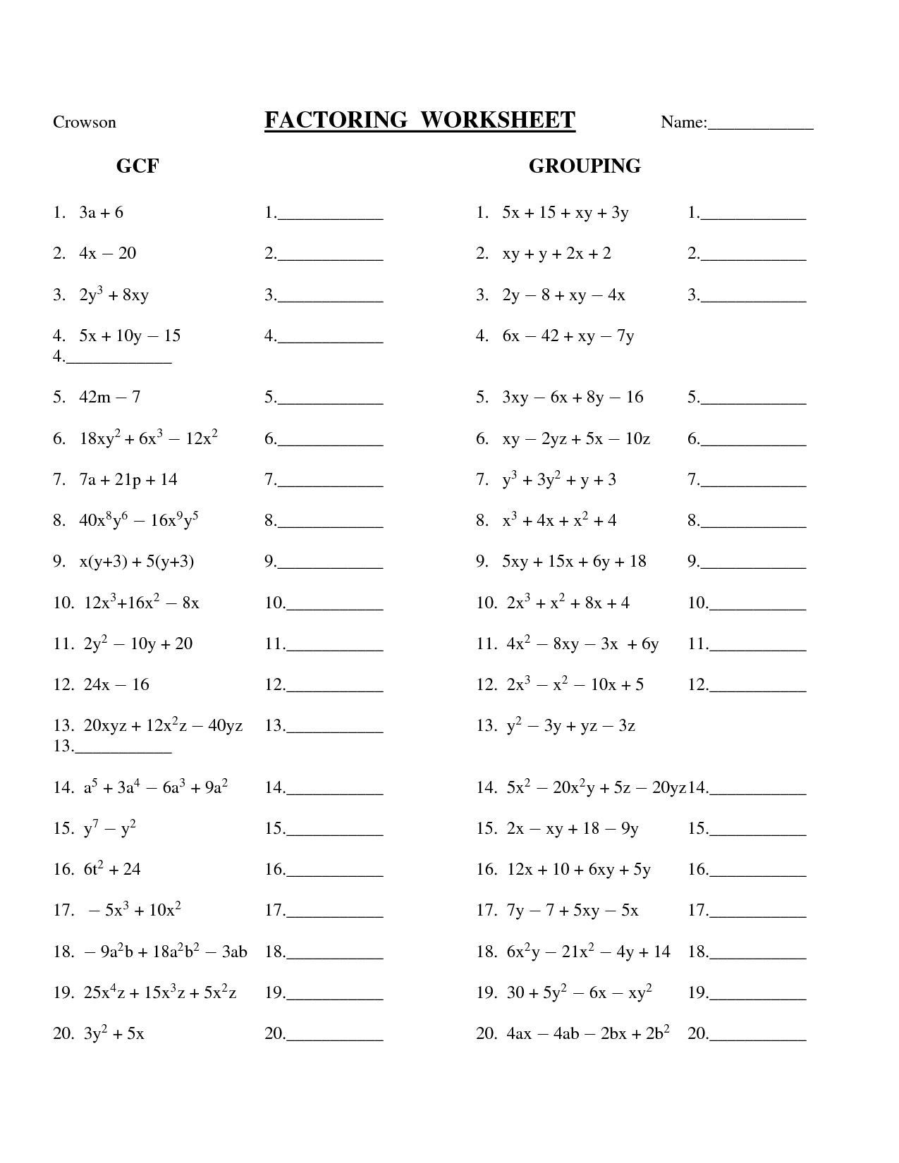 Factoring By Grouping Worksheet Coloring Pages And Worksheet