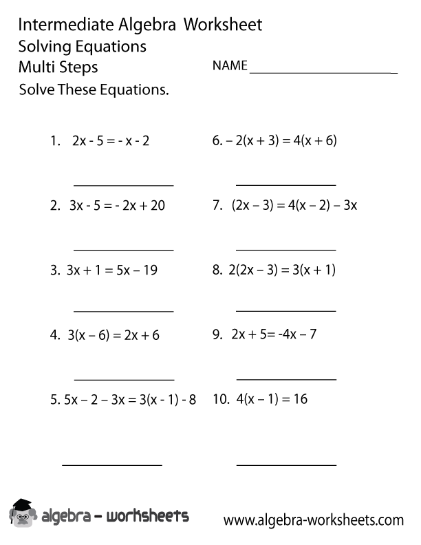 Factoring Equations Intermediate Algebra Worksheet Printable