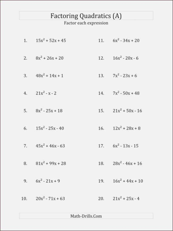 Factoring Practice Algebra 2 Worksheet Thekidsworksheet