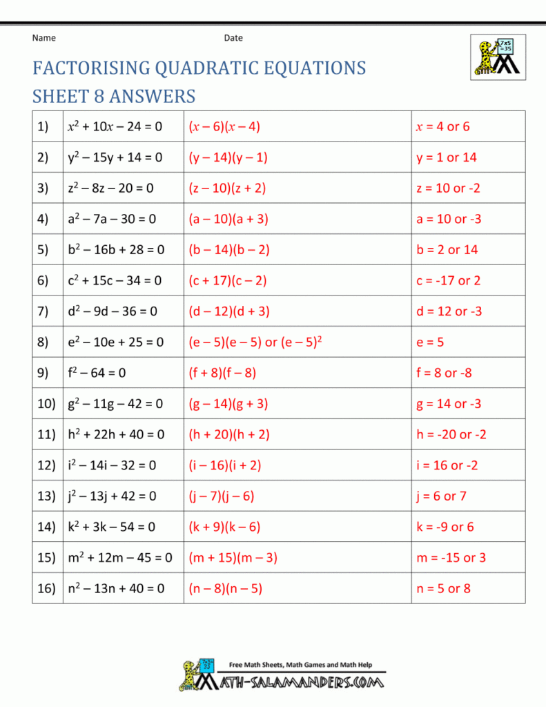 Factoring Quadratic Equations