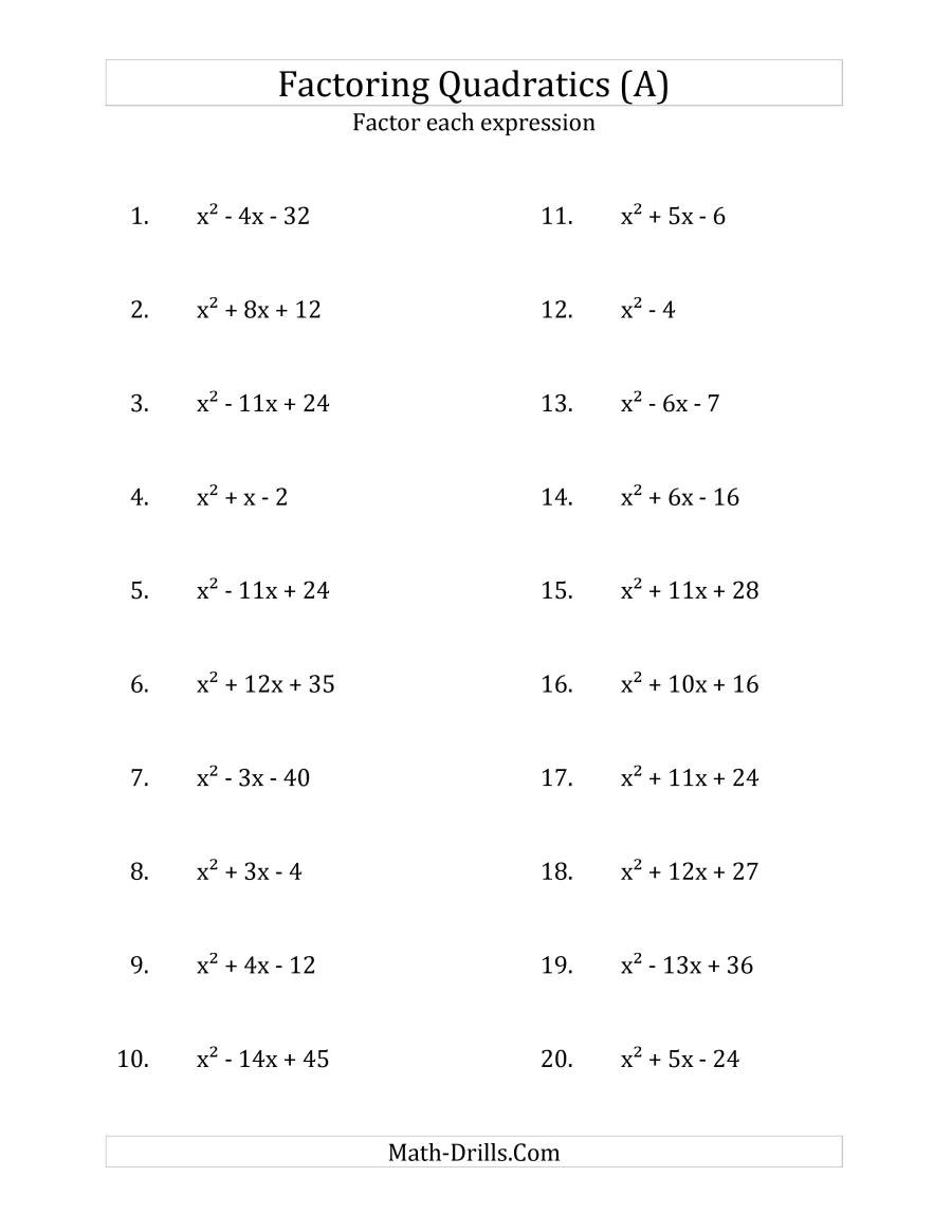 Factoring Quadratic Expressions Worksheet Answers Db excel
