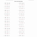 Factoring Quadratic Expressions Worksheet Answers WERT SHEET