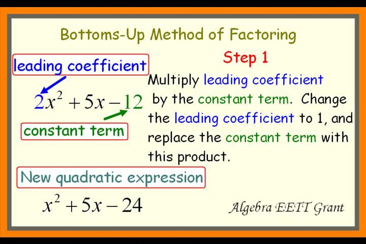 Factoring Quadratics By Using The Bottoms Up Method Factoring 