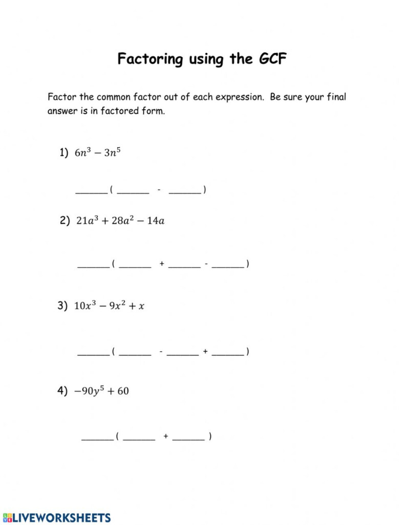 Factoring Using GCF Live WS Worksheet